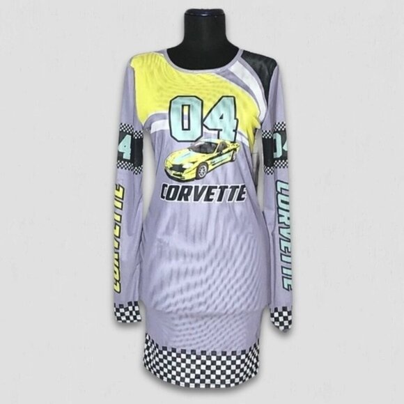 General Motors Corvette Graphic Mini Bodycon Dress Purple M - Picture 1 of 12